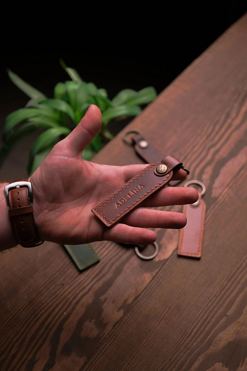 Rechthoekige Leren Sleutelhanger